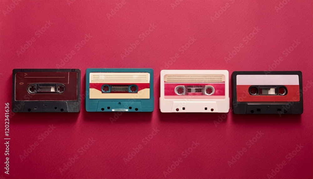Obraz premium cassette tapes aligned on crimson history