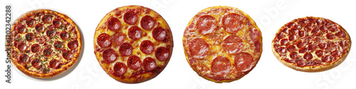 Pepperoni pizza isolated on transparent background, Set of