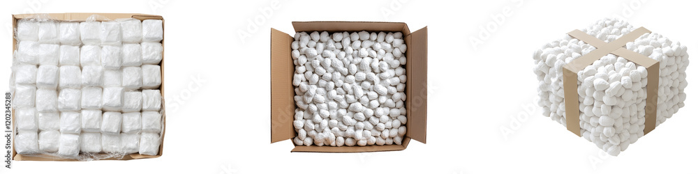 Packing peanuts protection isolated on transparent background, Set of Packing peanuts protection isolated on transparent background, Set of
