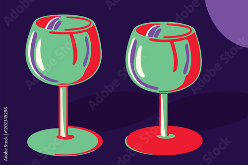 Vector illustration of glass of white wine in pop art style.