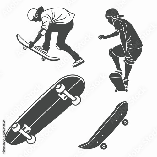 set of skater silhouettes. Collection of skate boarder on isolated white background.