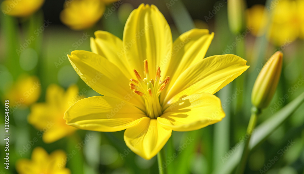 Fluorescent yellow flower blooming in botanical garden, spring beauty Fluorescent yellow flower blooming in botanical garden, spring beauty