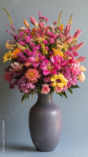 Vibrant flower arrangement in a glass vase brightens indoor space in springtime