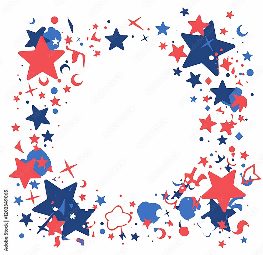 Simple red, white, and blue frame with stars on a transparent background Simple red, white, and blue frame with stars on a transparent background