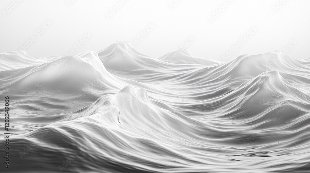 Fototapeta premium Waves roll gently across a serene ocean surface at dawn with soft light illuminating the scene