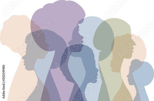 Silhouettes of women of different nationality,  card, poster, template, background