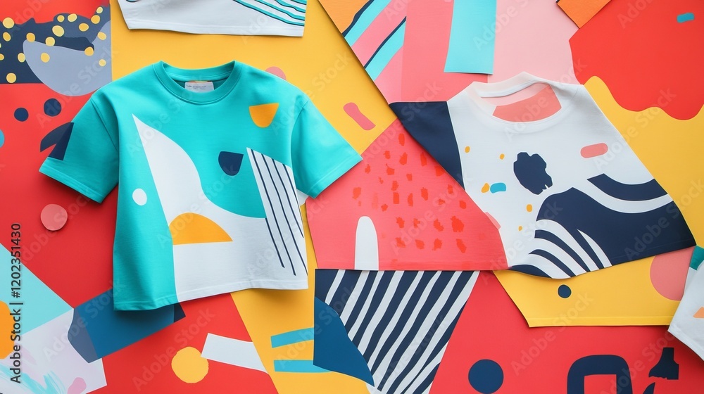 Obraz premium Colorful Abstract Patterned T Shirts on Geometric Backgrounds Artwork Fashion Design Textile