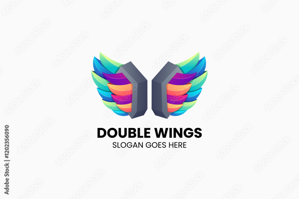 Obraz premium Wings Gradient Colorful Logo. Vector Illustration
