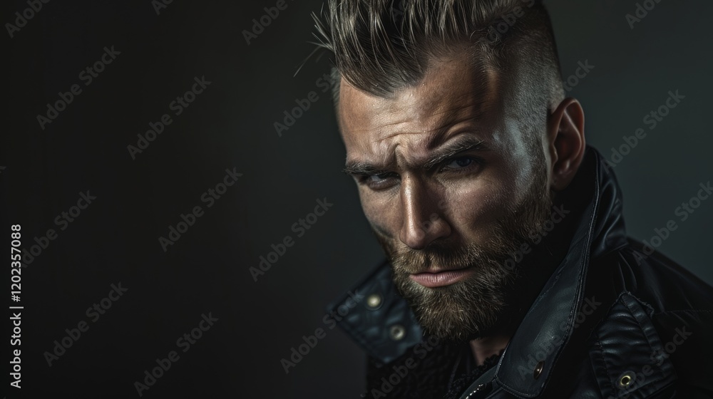 Obraz premium Dramatic Man in Dark Setting with Bold Expressions