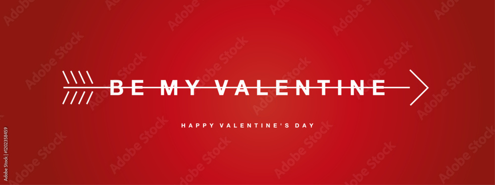 Be my Valentine message pierced by an arrow. Happy Valentine's Day greeting card on red background Be my Valentine message pierced by an arrow. Happy Valentine's Day greeting card on red background
