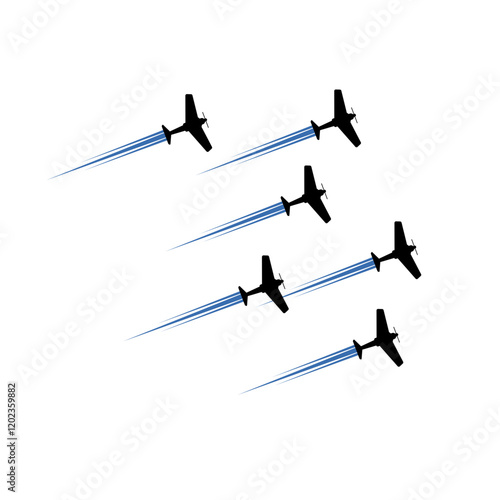 Airplane Flying Formation, Air Show Display. Vector Illustration.