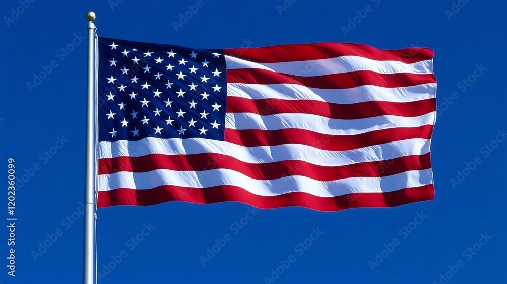 Obraz premium America flag on a flagpole illuminated by the warm glow of dawn