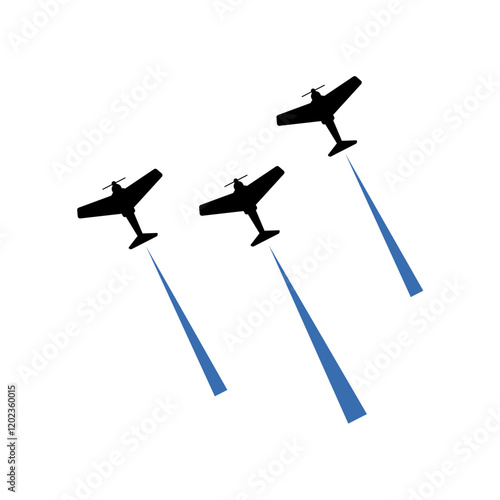 Airplane Flying Formation, Air Show Display. Vector Illustration.