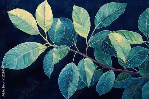 Lush green leaves arranged in a vibrant pattern evoke a sense of tranquility ...