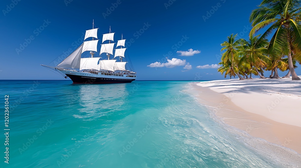 Sailboat Anchored near a Tropical Island Paradise Sailboat Anchored near a Tropical Island Paradise