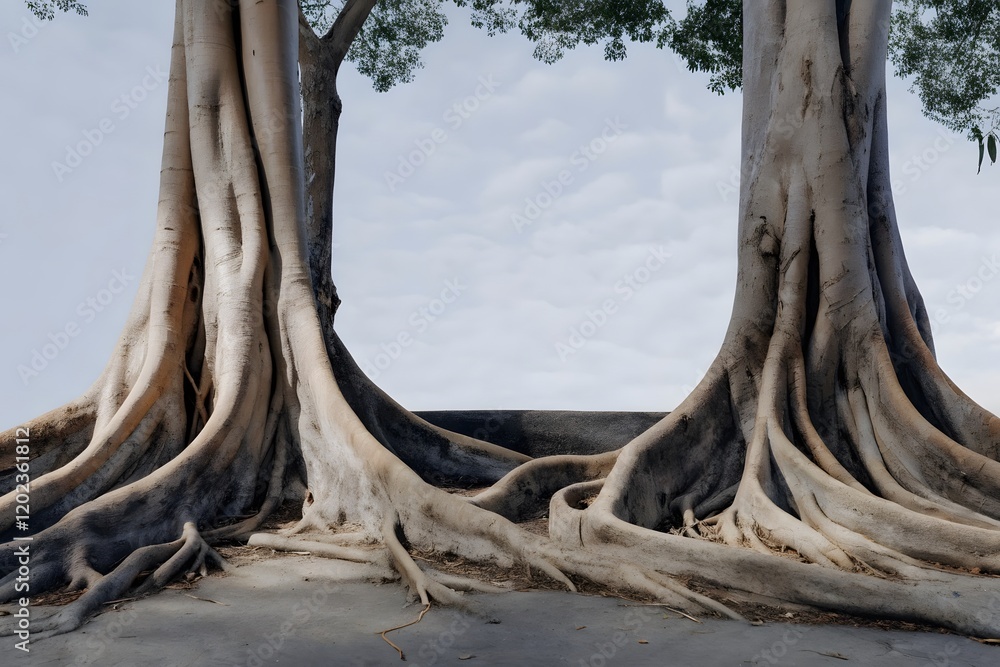 The roots of two trees are intertwined together The roots of two trees are intertwined together