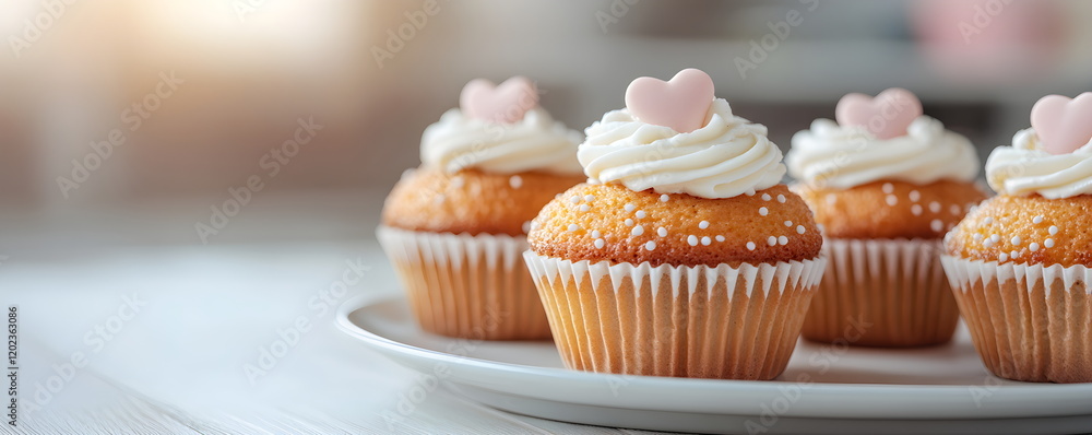 Heart-shaped cupcake on a pink background. Holiday card, Valentine, birthday greetings. Heart-shaped cupcake on a pink background. Holiday card, Valentine, birthday greetings.