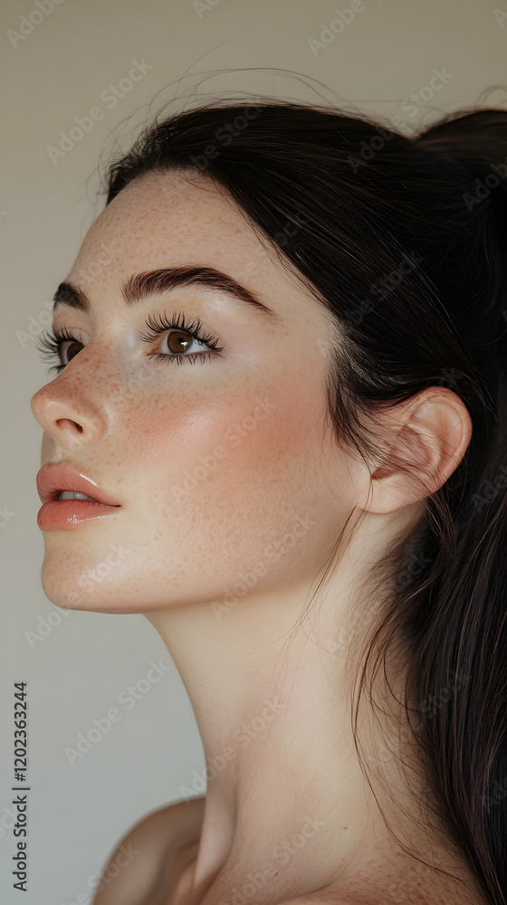 Serene Close-Up Portrait of Woman with Soft Glam Makeup Serene Close-Up Portrait of Woman with Soft Glam Makeup