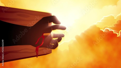 Jesus hand nailed to the cross, with blood dripping, symbolizing sacrifice, faith, and redemption