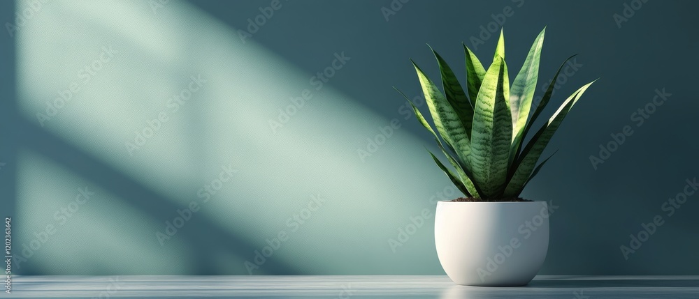 Snake Plant in White Pot with Shadows Snake Plant in White Pot with Shadows