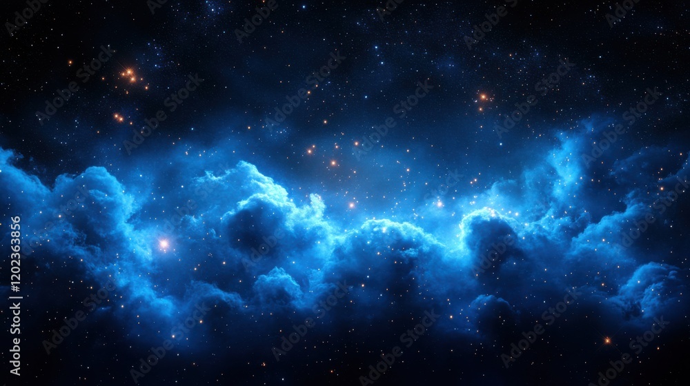 Naklejka premium Abstract Minimalistic Stars Pattern on blue Background for Design Banner Template with Central White Space for Text. Simple Geometric Modern Wallpaper with Copy Space on blue Background.