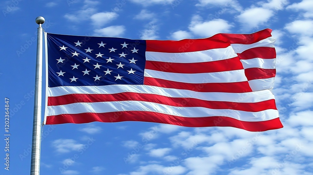 America flag fluttering on a flagpole as the morning sun rises America flag fluttering on a flagpole as the morning sun rises
