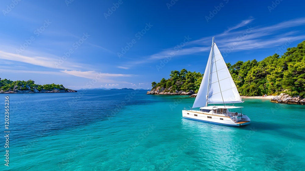 Obraz premium Serene Sailing Catamaran in a Tropical Paradise