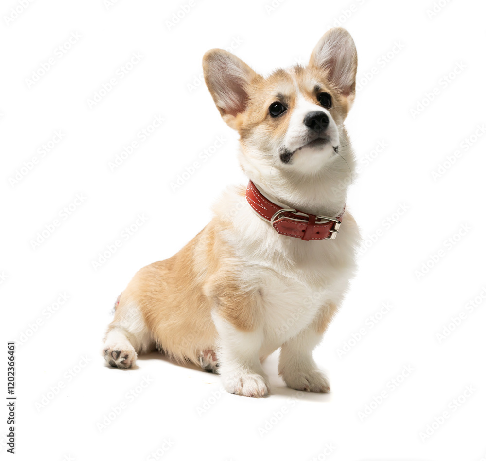 happy Welsh Corgi Pembroke Puppy Sitting, isolated on white happy Welsh Corgi Pembroke Puppy Sitting, isolated on white