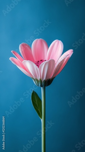 Elegant pink poppy flower against a soft blue background showcasing delicate ...