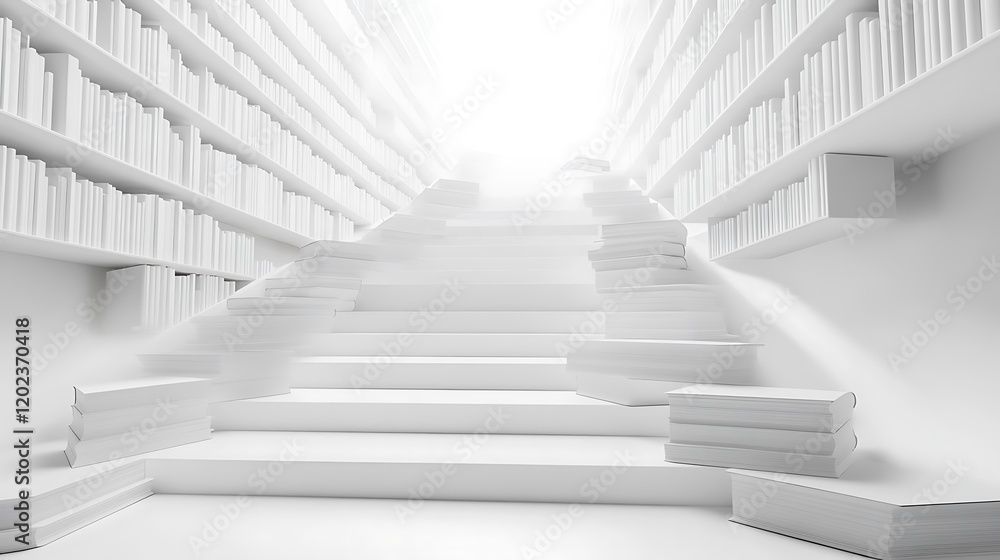 Fototapeta premium White book stairs creating an elegant geometric pattern in 3D render style