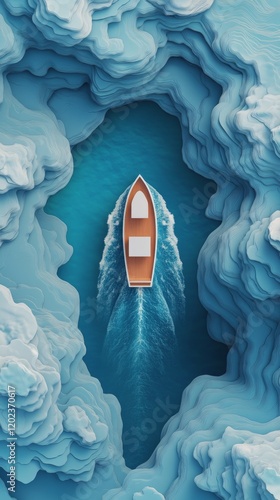 Serene boat floating on calm water under colorful clouds at sunset