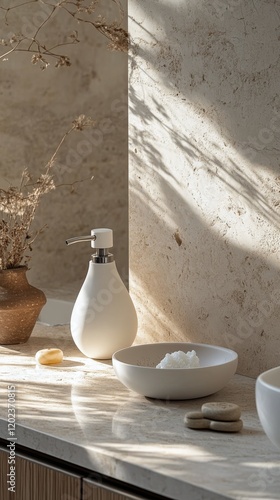 Elegant bathroom decor with white flowers and modern sink design
