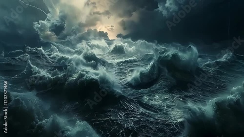 Rough seas with random lightning strikes 