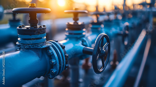 A close-up of a biogas reactor with detailed valves and pipelines, showcasing the intricate engineering of renewable energy systems photo