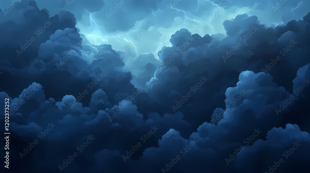 Naklejka premium Stormy sky with dramatic clouds and lightning, aggressive clouds, dark storm. Dramatic Storm Skies. Illustration