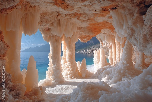Coastal Salt Cave With Crystal Formations and Ocean View