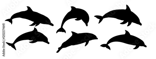 set of dolphin silhouettes - vector illustration