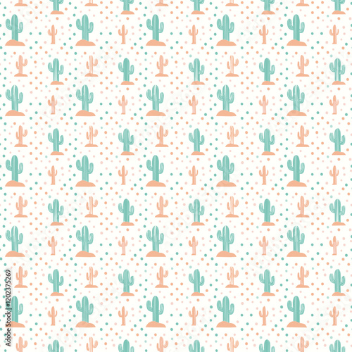 Cactus and dot, seamless pattern 