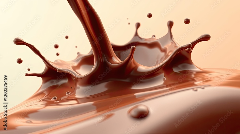 3D rendered image an extreme macro close-up of a chocolate fluid splash. The warm golden glow highlights the dynamic fluid movement,Dark background 3D rendered image an extreme macro close-up of a chocolate fluid splash. The warm golden glow highlights the dynamic fluid movement,Dark background