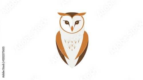 Barn owl, perched, white background, wildlife illustration, educational use photo