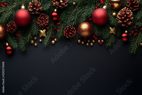 Wallpaper Mural Festive Christmas Border with Ornaments and Pinecones for Holiday Design Torontodigital.ca