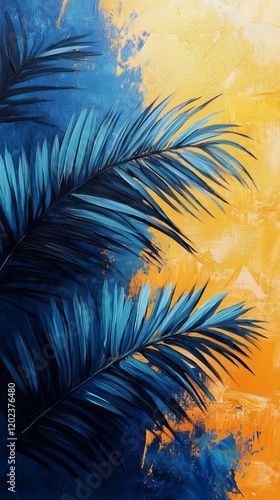 Vibrant palm leaves against a bright tropical background showcasing artistry ...