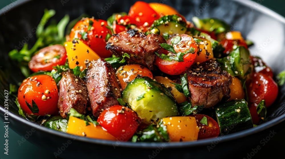 This enticing salad features a variety of colorful vegetables and herbs, blending freshness and nutrition into a vibrant dish that is both appetizing and visually appealing. This enticing salad features a variety of colorful vegetables and herbs, blending freshness and nutrition into a vibrant dish that is both appetizing and visually appealing.