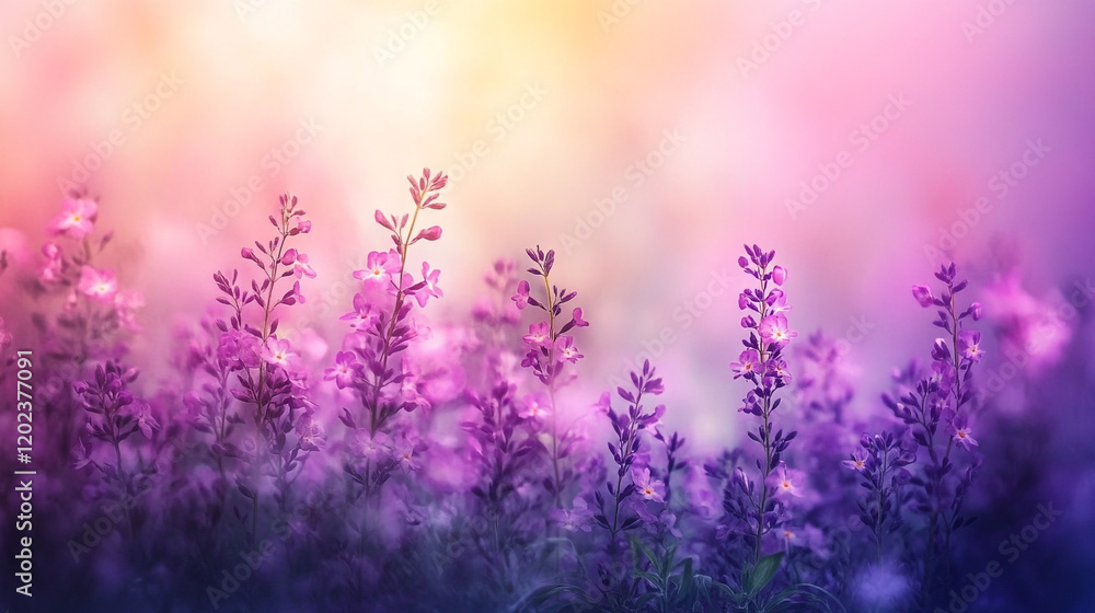 Colorful wildflowers bloom in a serene landscape during golden hour near a tranquil hillside Colorful wildflowers bloom in a serene landscape during golden hour near a tranquil hillside