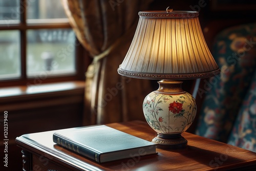 Cozy living room with warm lamp and books creating a relaxing atmosphere in t...