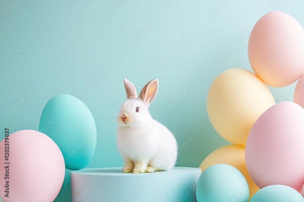 Easter bunny with painted easter eggs Easter bunny with painted easter eggs