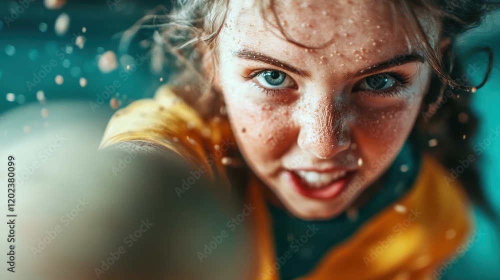 A young girl, captured mid-action, displays intense determination on her face with freckles and dirt, embodying the spirit of young athletes. A young girl, captured mid-action, displays intense determination on her face with freckles and dirt, embodying the spirit of young athletes.