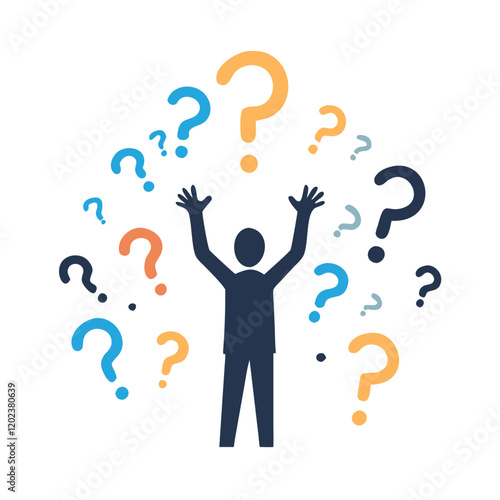 Colorful question marks surrounding silhouette