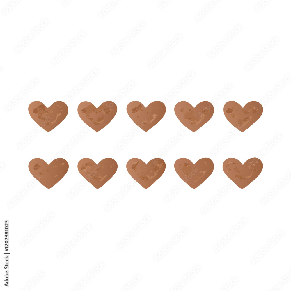 Row of brown textured hearts Row of brown textured hearts