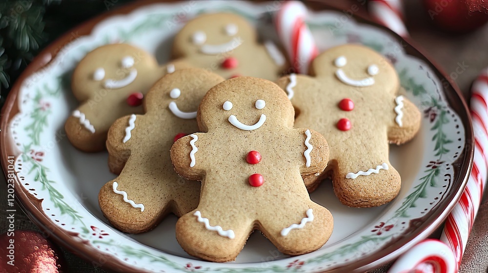 Delicious gingerbread cookies arranged on a festive plate for holiday celebrations and gatherings Delicious gingerbread cookies arranged on a festive plate for holiday celebrations and gatherings